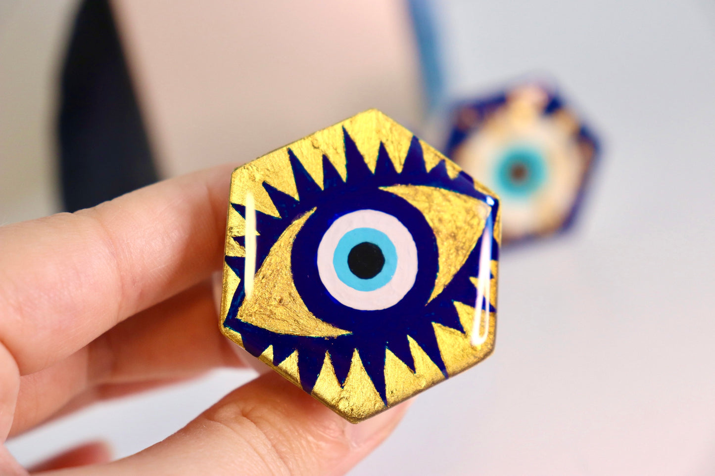 Gold Hexagon Evil Eye Phone Grip