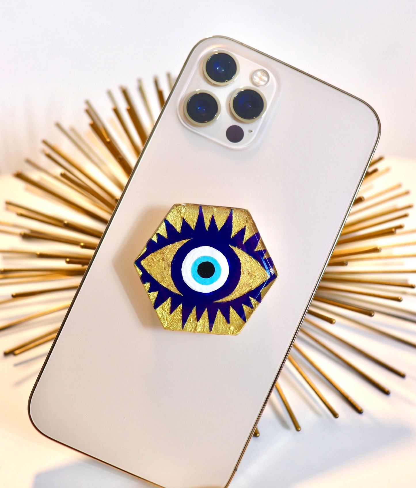 Gold Hexagon Evil Eye Phone Grip